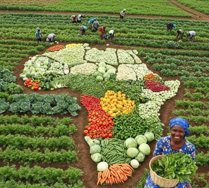 Agricultural produce arranged in the shape of Africa